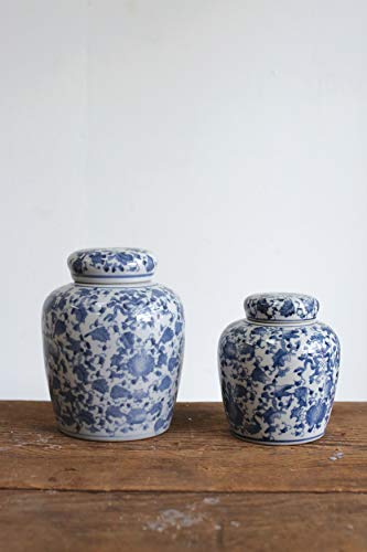 Blue & White Ceramic Ginger Jar with Lid