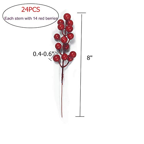24 pcs Berries Stems for Christmas Ornaments