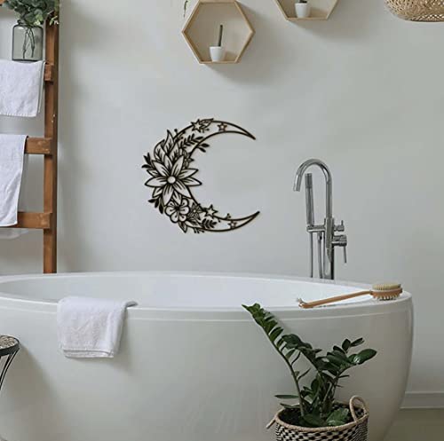 Black Boho Large Floral Moon & Star Phase Wall Decoration
