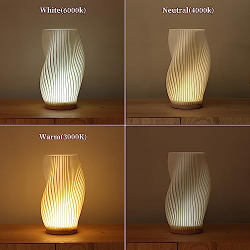 Bedside Lamp with Woodbase - Button Control Table Lamp for Bedroom 12 Way Dimmable Nightstand Lamp