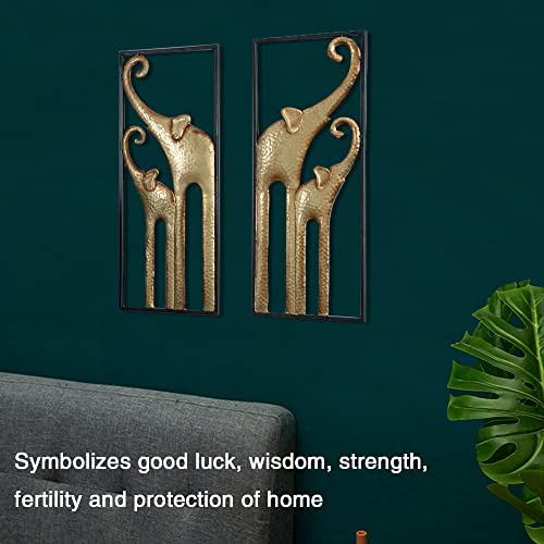 Set of 2 Elephant Wall Art Decoration Gold Metal (11.8x27.6in)