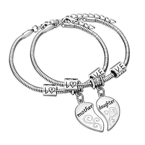 2PCs Matching Heart Mother Daughter Bracelets