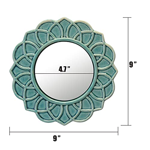 Decorative 9" Round Floral Ceramic Accent Wall Mirror