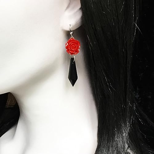 Gothic Dark Bat Dangle Earrings Red Black Crystal Gems Bat Earrings Punk Rock Style Bat Animal Earrings