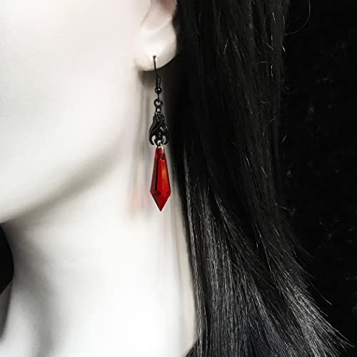 Gothic Dark Bat Dangle Earrings Red Black Crystal Gems Bat Earrings Punk Rock Style Bat Animal Earrings