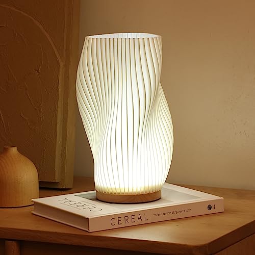 Bedside Lamp with Woodbase - Button Control Table Lamp for Bedroom 12 Way Dimmable Nightstand Lamp