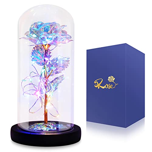 Enchanted Galaxy Light Up Butterfly Rose Gifts in Glass Dome