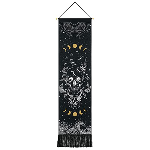 Skull Tapestry Moon Phase Tapestry Stars Starry Black Skeleton Tapestry Butterflies Tapestry
