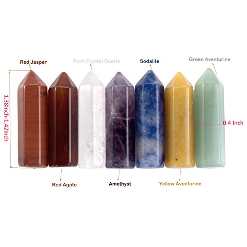 7 Chakra Star Group Healing Crystal Quartz Energy Stone Hexagonal Point Array w/ Obsidian Stand & Box