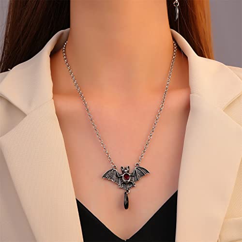 Vintage GothicNecklace Earrings Set,Halloween Crystal Pendant Necklace Punk Style Reptile Animal