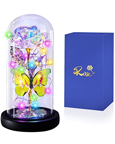 Enchanted Galaxy Light Up Butterfly Rose Gifts in Glass Dome
