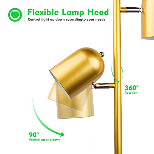 Gold Floor Lamp w/ 2 Adjustable Rotating Lights, 2x5W LED Bulbs Included