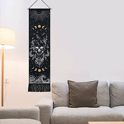 Skull Tapestry Moon Phase Tapestry Stars Starry Black Skeleton Tapestry Butterflies Tapestry