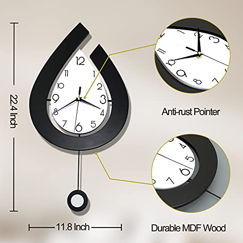 Large Modern Wall Clocks w/ Pendulum Battery Operated, 22.4" Non Ticking