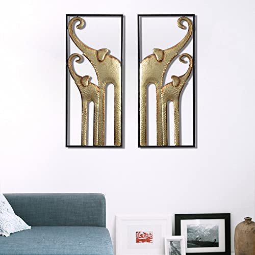 Set of 2 Elephant Wall Art Decoration Gold Metal (11.8x27.6in)