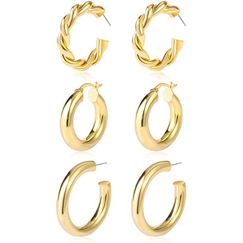 6 Pairs Gold Chunky Hoop Earrings Set for Women Hypoallergenic