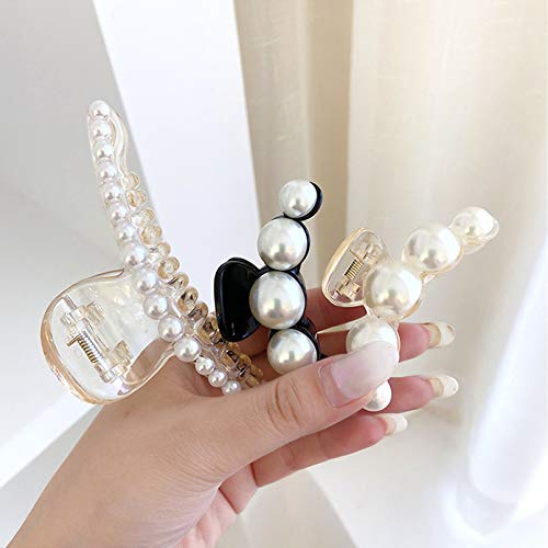 Large Metal Pearl Hair Claw Clips Gold Rhinestones for Women & Girls