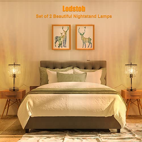 Crystal Lamp for Bedroom Set of 2, 3-Way Dimmable Touch Control w/ 2 USB Charging Ports ED Bulb Included