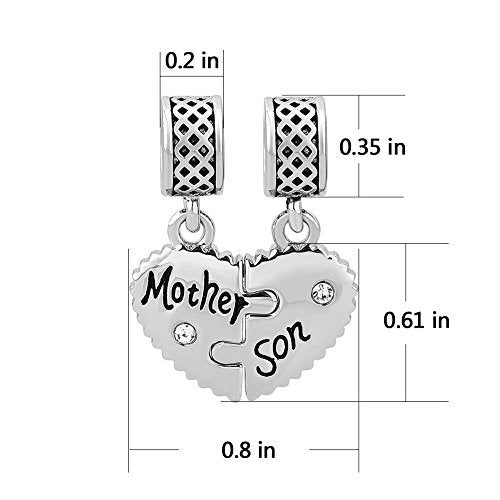 Mother- Daughter - Son Love Heart Charm Beads For Snake Chain Bracelet