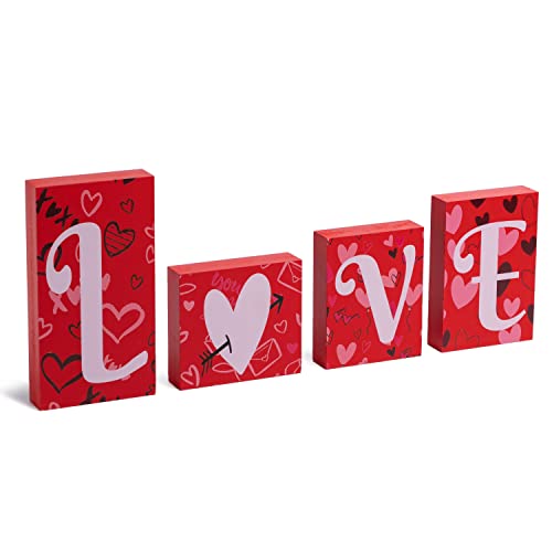 Valentines Day Table Decoration - Wooden Blocks Love Signs