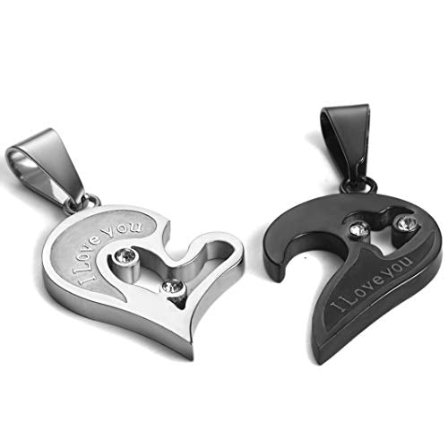 Magnetic Couples Bracelets & Necklace Pendant Love Heart CZ Puzzle Matching Jewelry Set