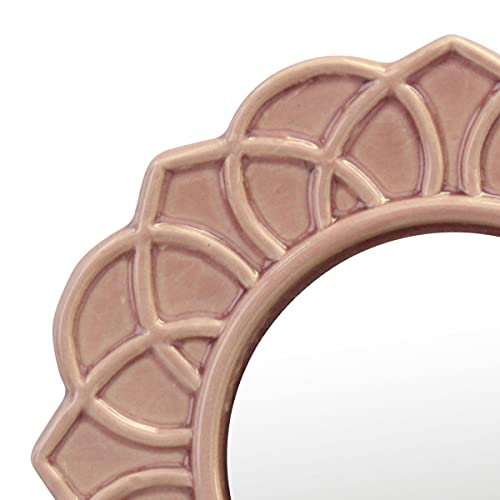 Decorative 9" Round Floral Ceramic Accent Wall Mirror