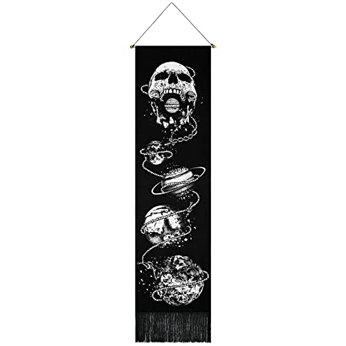 Skeleton Tapestry Planet Gothic Skull White and Black for Bedroom, Living Room