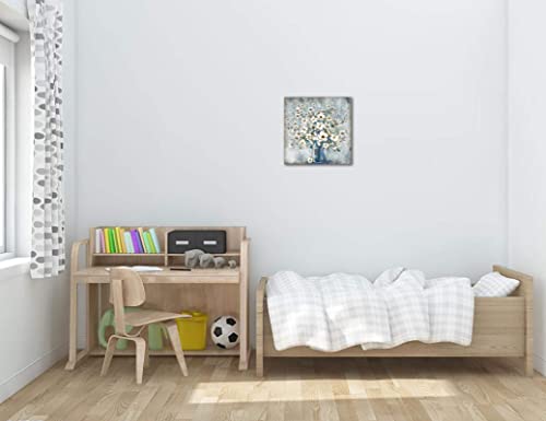 White Flower in Blue Bottle  Wall Art Canvass