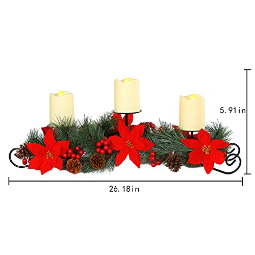 Christmas Centerpiece w/ 3 Candle Holders Decoration