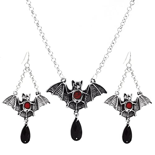 Vintage GothicNecklace Earrings Set,Halloween Crystal Pendant Necklace Punk Style Reptile Animal