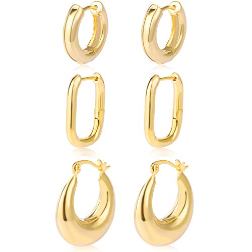 6 Pairs Gold Chunky Hoop Earrings Set for Women Hypoallergenic