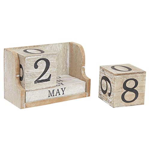 Wooden Perpetual Date Desk Calendar Blocks Farmhouse Office Decoration (5 x 4 In)