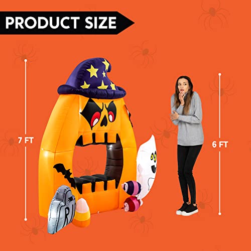 7 Ft Tall Halloween Inflatable Photo Booth with Ghost, Tomb & Candy