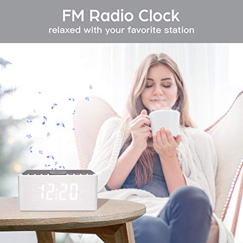 Wooden Digital Alarm Clock FM Radio,10W Fast Wireless Charger Station for iPhone/Samsung Galaxy 5