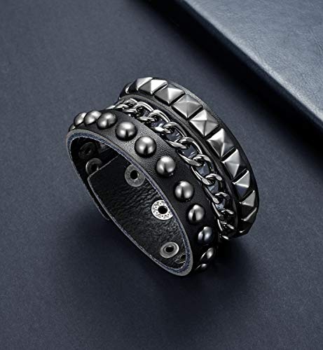 4Pcs Spike Studded Rivet Skull Demon Black Punk Bracelet for Men/Women