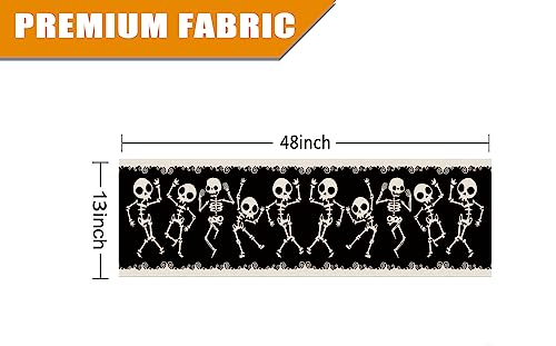 Halloween Table Runner Skeleton Dancing Funny Black Linen Seasonal Halloween