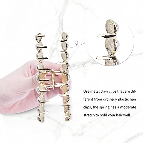 Large Metal Pearl Hair Claw Clips Gold Rhinestones for Women & Girls