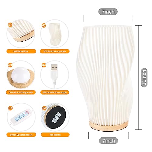 Bedside Lamp with Woodbase - Button Control Table Lamp for Bedroom 12 Way Dimmable Nightstand Lamp