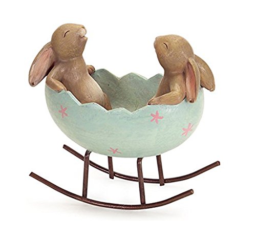 Laughing Bunny Rocking in an Easter Egg Cradle Spring Easter Decoration