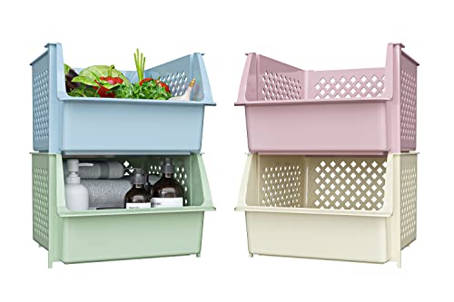 Plastic Stackable Storage Bins for Pantry - 4-Pack