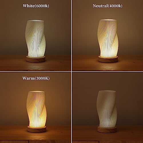 Bedside Lamp with Woodbase - Button Control Table Lamp for Bedroom 12 Way Dimmable Nightstand Lamp