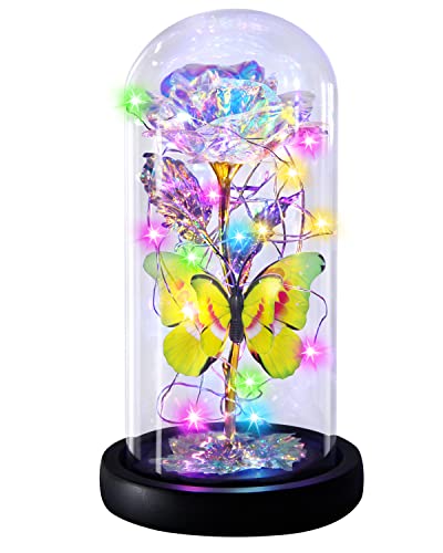 Enchanted Galaxy Light Up Butterfly Rose Gifts in Glass Dome