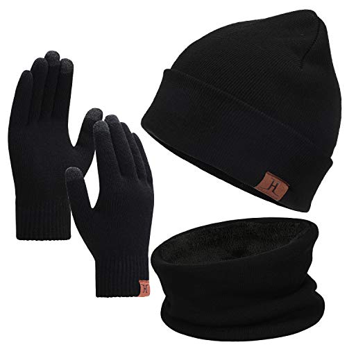 Winter Beanie Hat Scarf Touchscreen Gloves Set for Men & Women