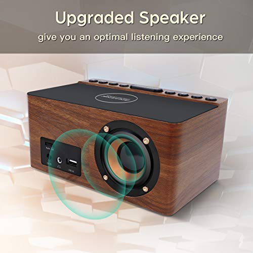 Wooden Digital Alarm Clock FM Radio,10W Fast Wireless Charger Station for iPhone/Samsung Galaxy 5