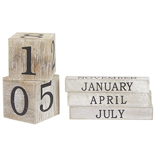 Wooden Perpetual Date Desk Calendar Blocks Farmhouse Office Decoration (5 x 4 In)