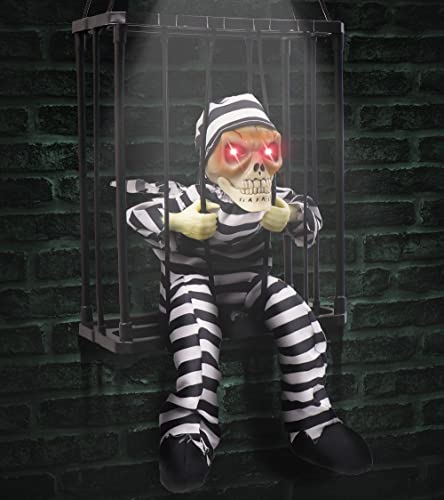 Scary Skull Cage Prisoner Screaming Animated Halloween Decorations
