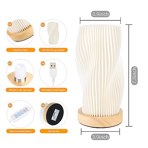 Bedside Lamp with Woodbase - Button Control Table Lamp for Bedroom 12 Way Dimmable Nightstand Lamp