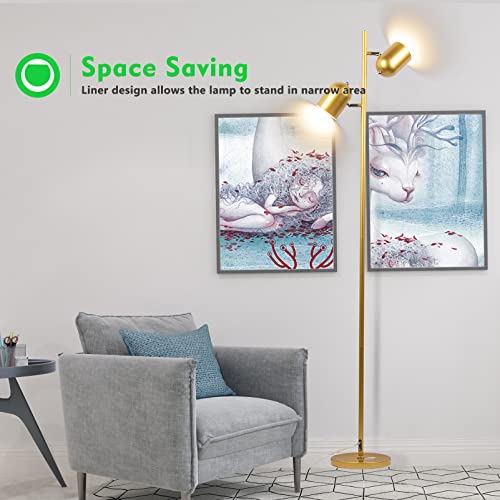 Gold Floor Lamp w/ 2 Adjustable Rotating Lights, 2x5W LED Bulbs Included
