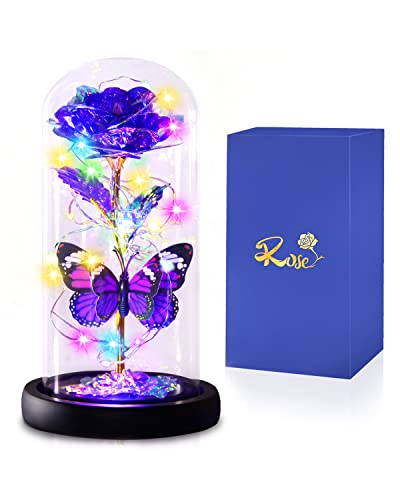 Enchanted Galaxy Light Up Butterfly Rose Gifts in Glass Dome