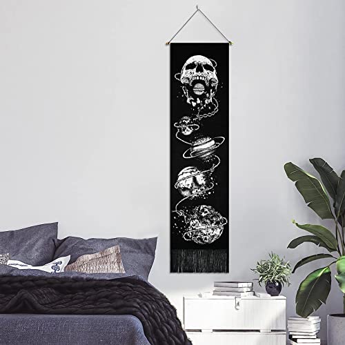 Skeleton Tapestry Planet Gothic Skull White and Black for Bedroom, Living Room